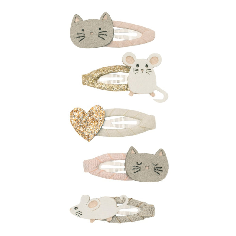 Mimi and Lula Clic Clac Hair Clips - Cat & Mouse Pack of 5