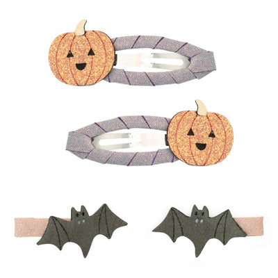 Mimi and Lula Clic Clac Hair Clips - Pumpkin & Bat Pack of 4