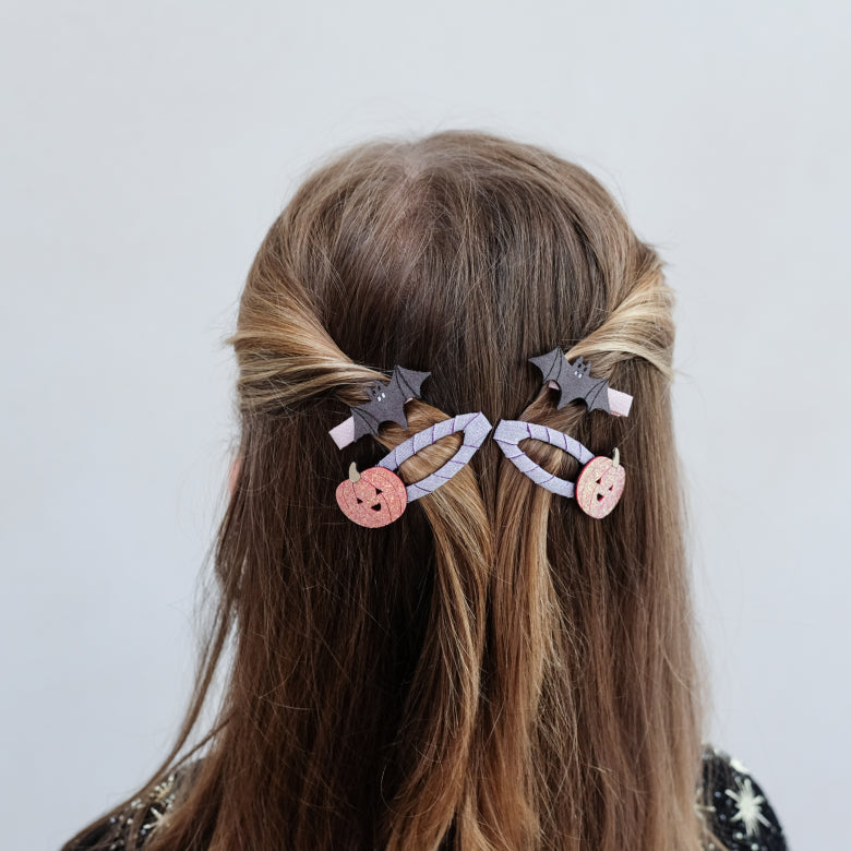 Mimi and Lula Clic Clac Hair Clips - Pumpkin & Bat Pack of 4