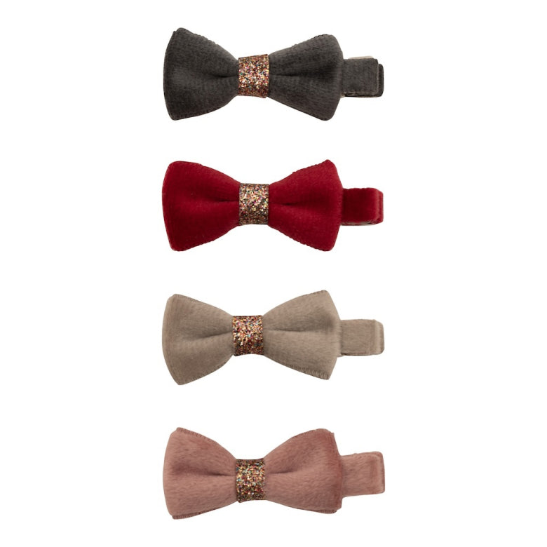 Mimi and Lula Mini Hair Clips - Christmas Velvet Bow Pack of 4