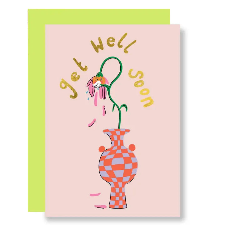 Get Well Soon Vase Foiled Greetings Card
