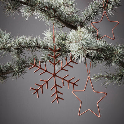 Set of 3 Snowflakes and Stars Tree Ornaments - Copper