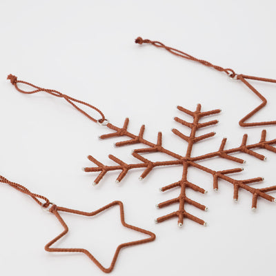 Set of 3 Snowflakes and Stars Tree Ornaments - Copper