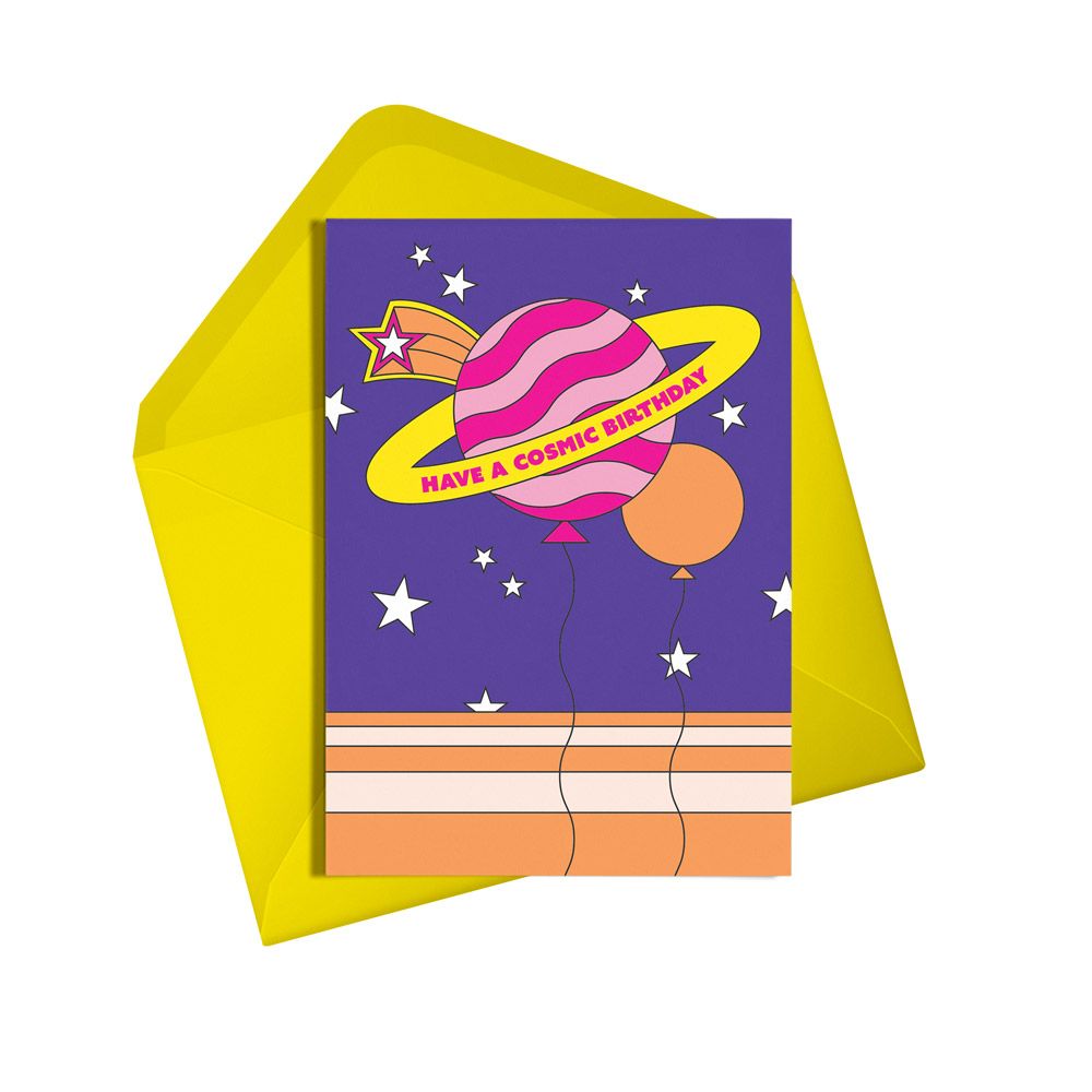 Cosmic Birthday Neon Greetings Card