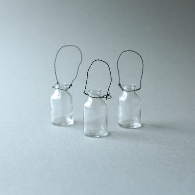 Three Mini Hanging Bottle Vases with Black Wire