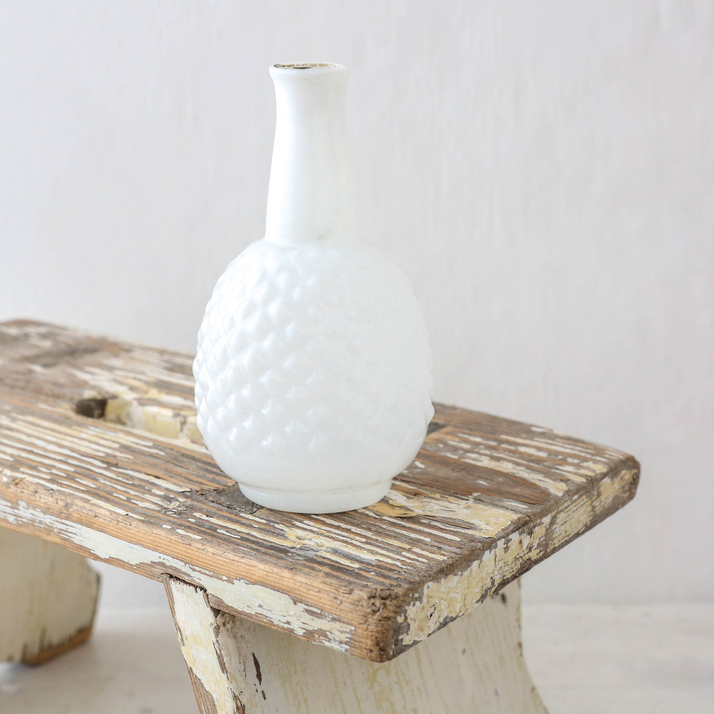13cm Recycled Milk Glass Ridged Bud Vase - White