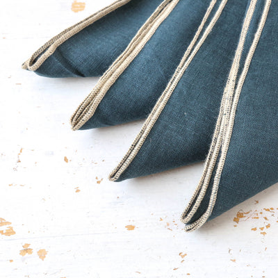 Set of Four Washed Linen Napkins - Prussian blue