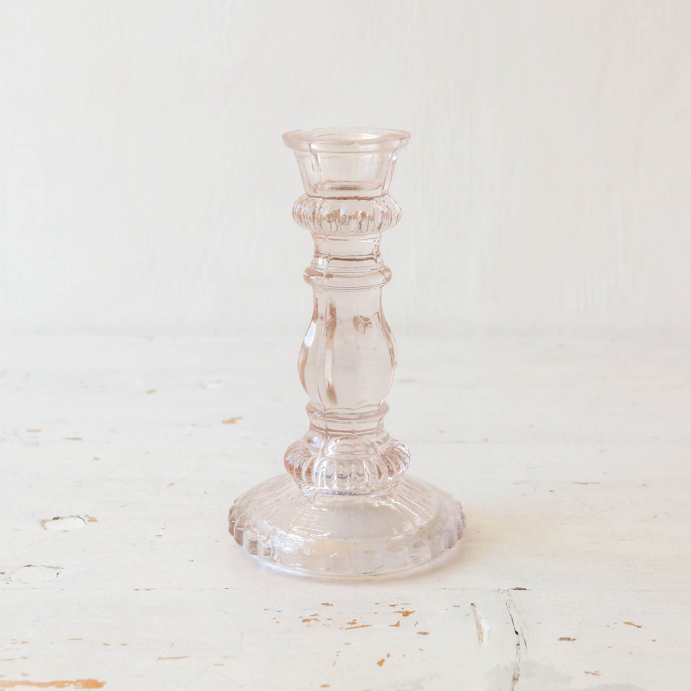 Elegant Pressed Glass Candlestick - Blush