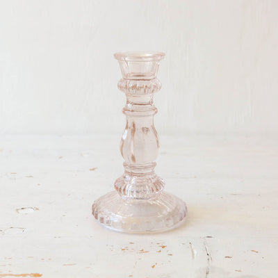 Elegant Pressed Glass Candlestick - Blush