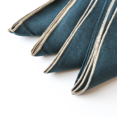 Set of Four Washed Linen Napkins - Prussian blue
