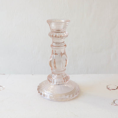 Elegant Pressed Glass Candlestick - Blush