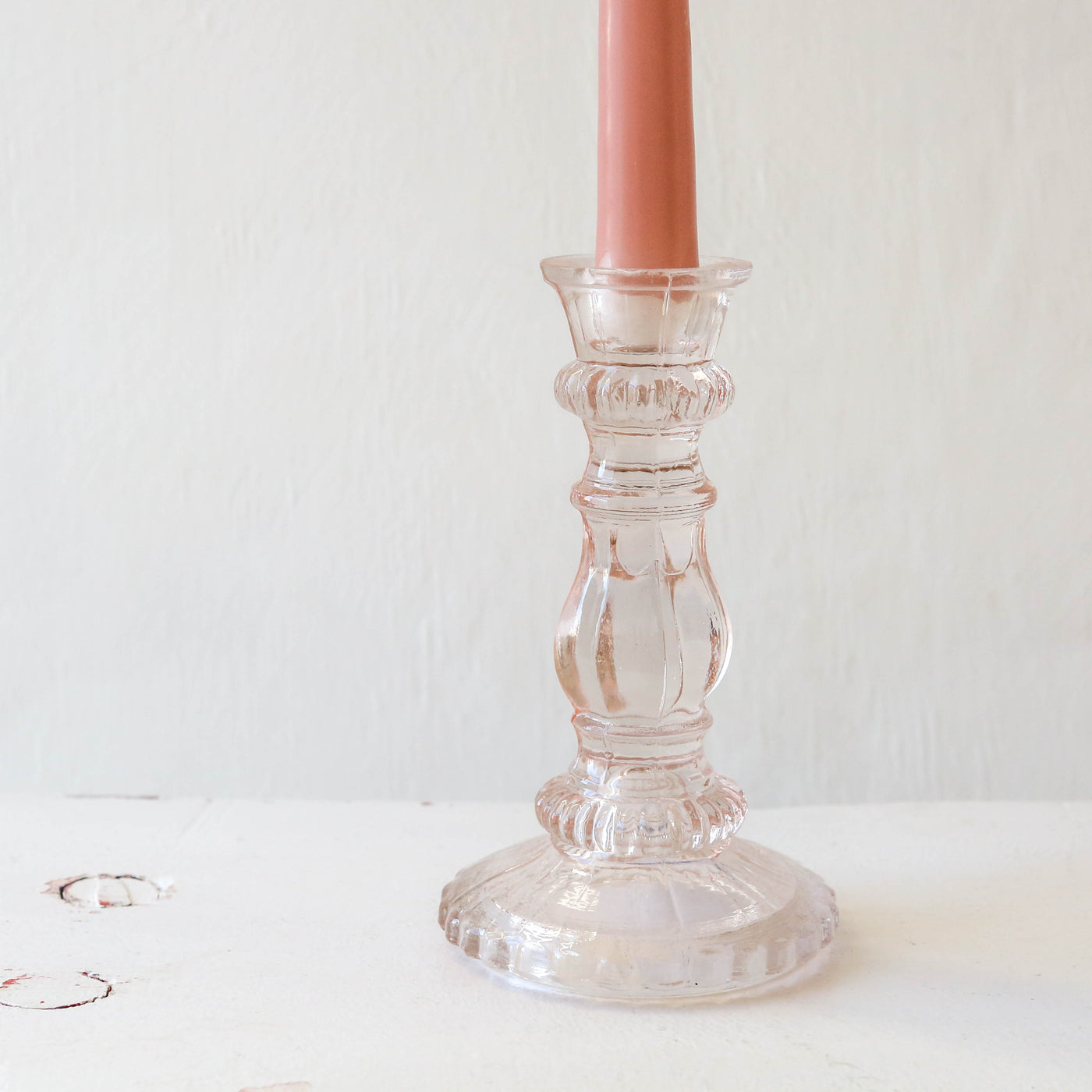 Elegant Pressed Glass Candlestick - Blush