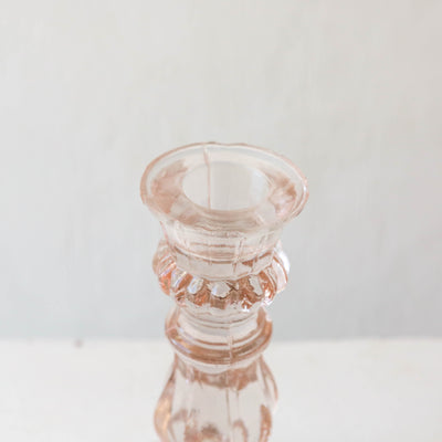 Elegant Pressed Glass Candlestick - Blush
