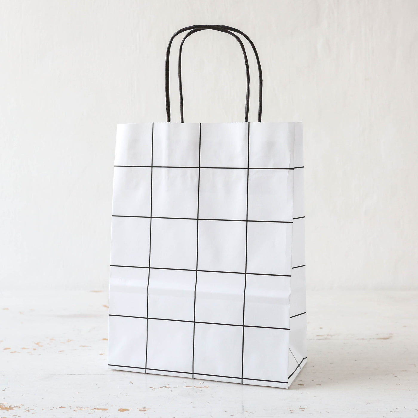 Pack of Five Paper Gift Bags - White With Black Grid