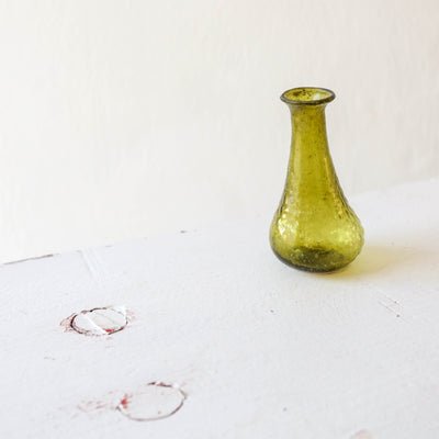 Small Recycled Glass Ridged Bud Vase - Green