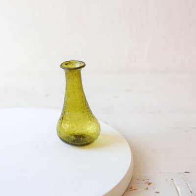 Small Recycled Glass Ridged Bud Vase - Green