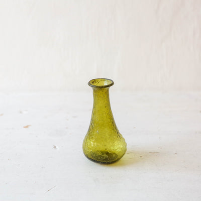 Small Recycled Glass Ridged Bud Vase - Green