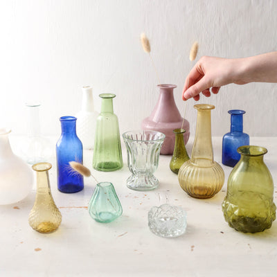 Small Recycled Glass Ridged Bud Vase - Green