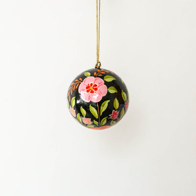 7.5cm Kashmiri Bauble - Indian Floral Black