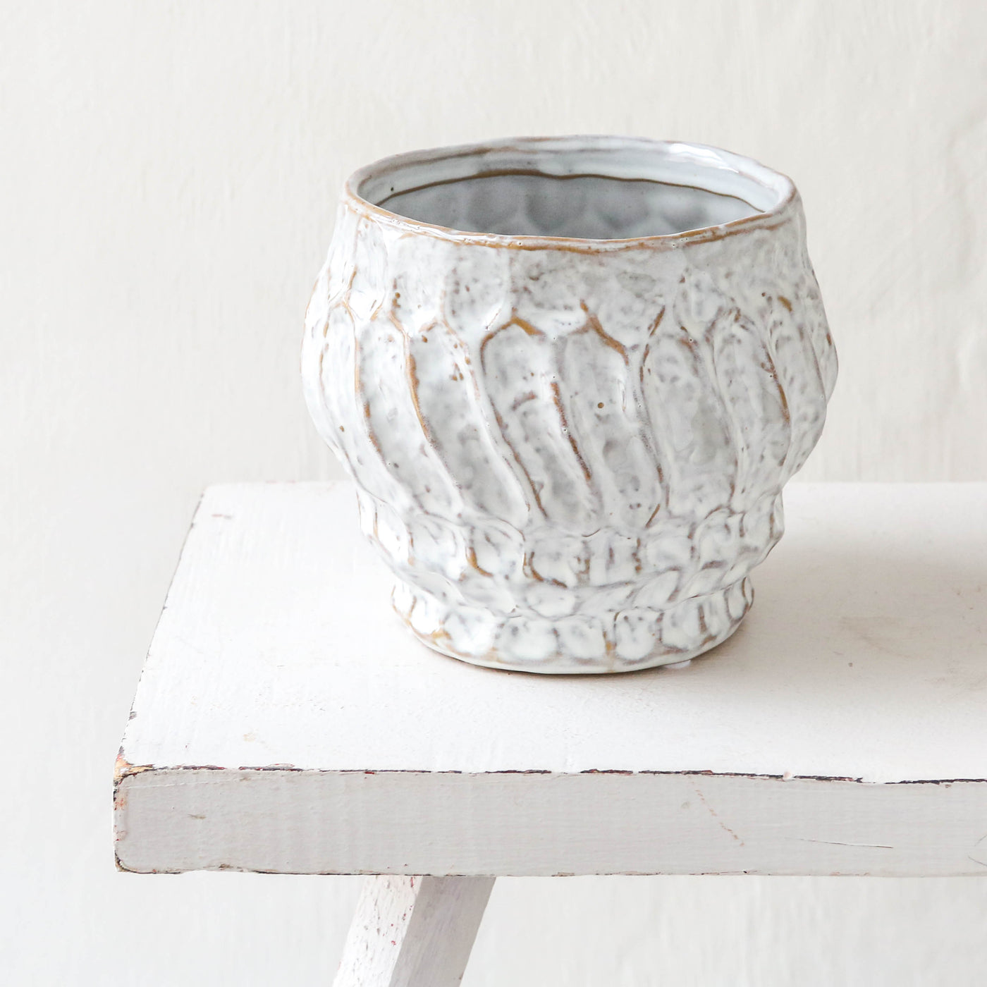 Cami White Stoneware Planter