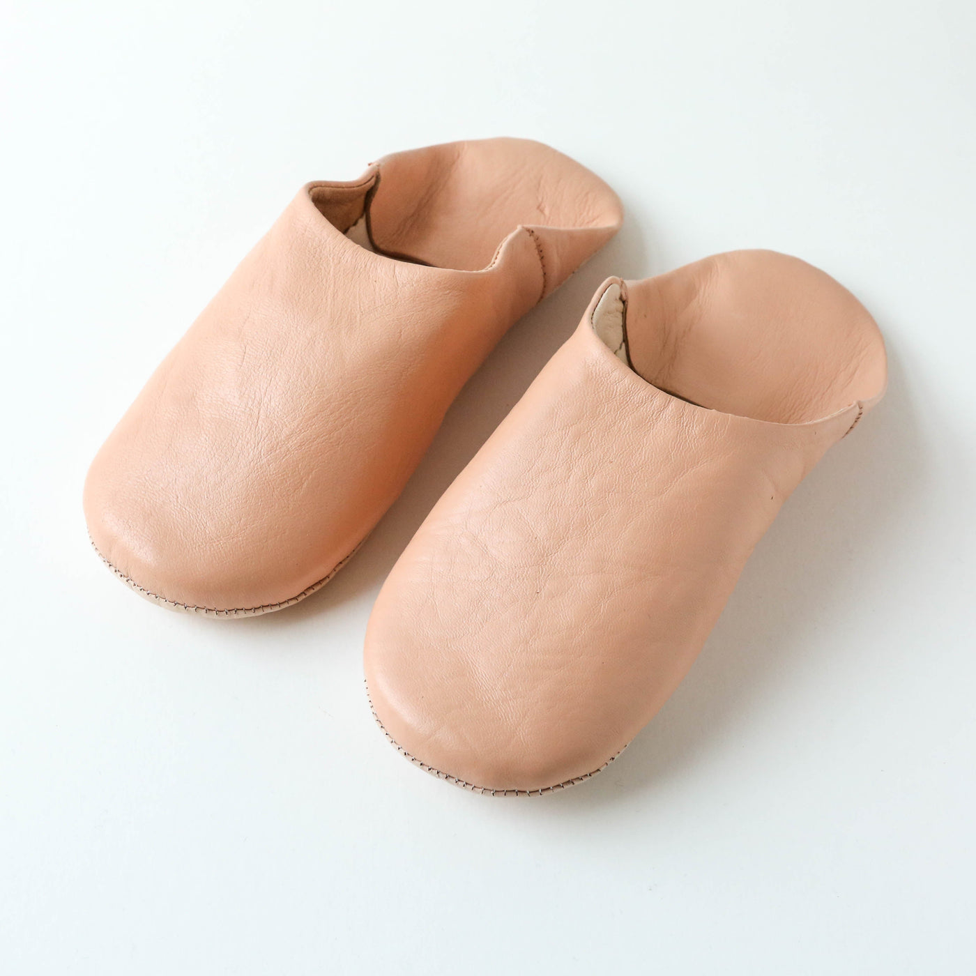 Moroccan Leather Babouche Slippers - Peach/Pink