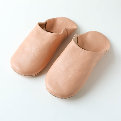 Moroccan Leather Babouche Slippers - Peach/Pink