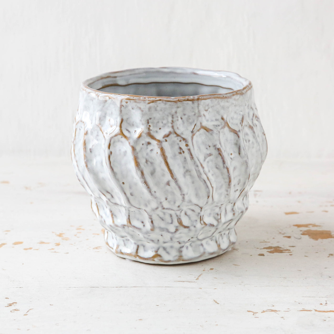 Cami White Stoneware Planter