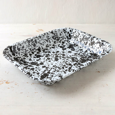 Splatter Enamel Small Open Roaster - Black and White