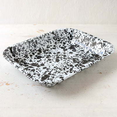 Splatter Enamel Small Open Roaster - Black and White