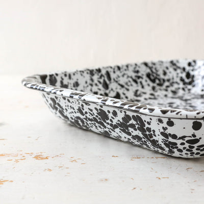 Splatter Enamel Small Open Roaster - Black and White