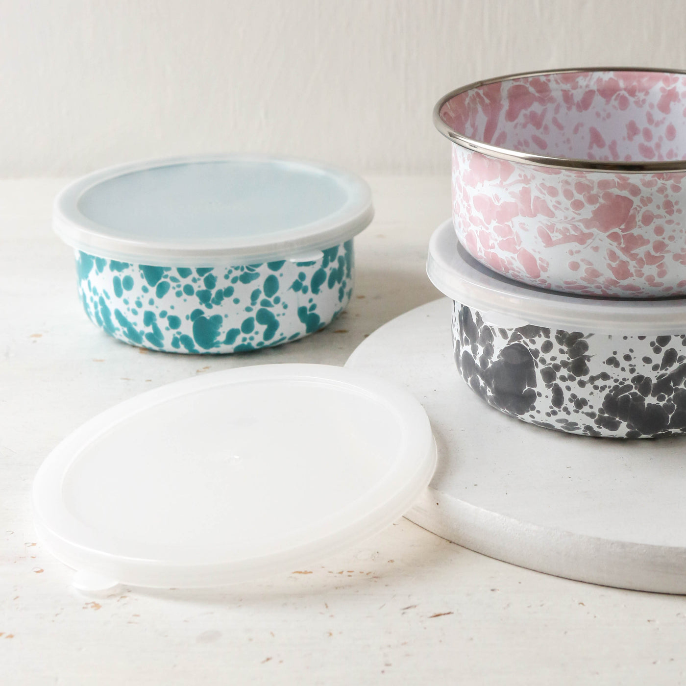 Splatter Enamel Food Storage Bowl
