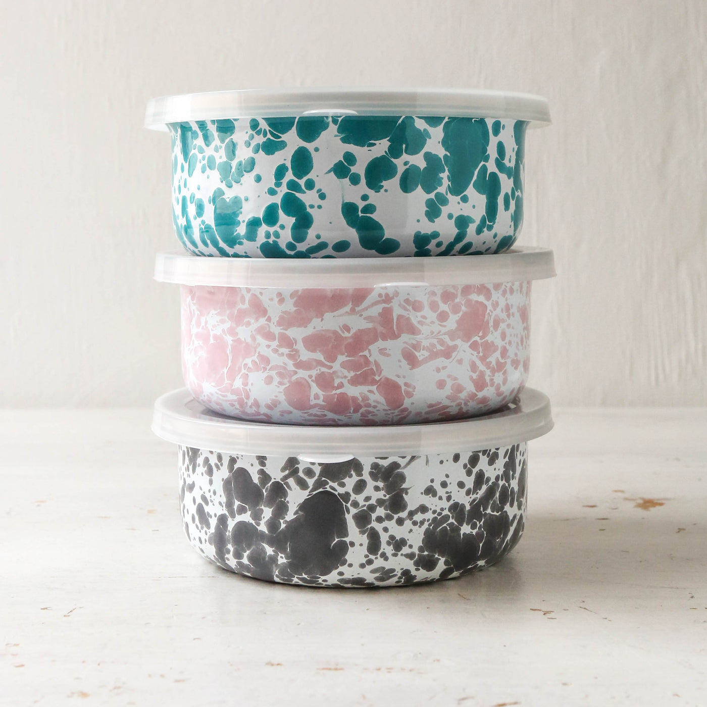 Splatter Enamel Food Storage Bowl