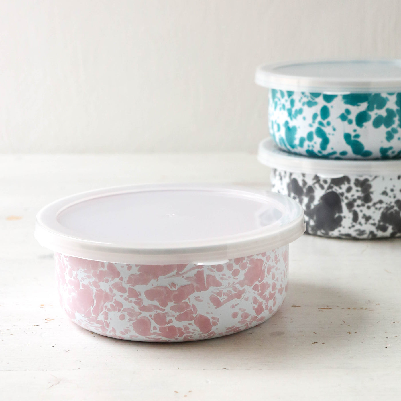 Splatter Enamel Food Storage Bowl