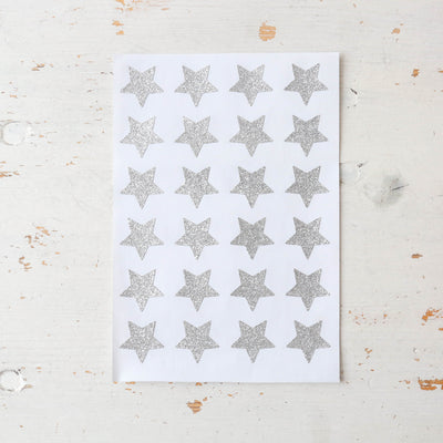 Glittery Silver Star Stickers - Sheet of 24