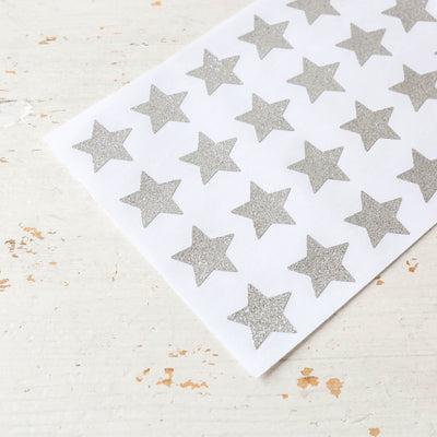Glittery Silver Star Stickers - Sheet of 24