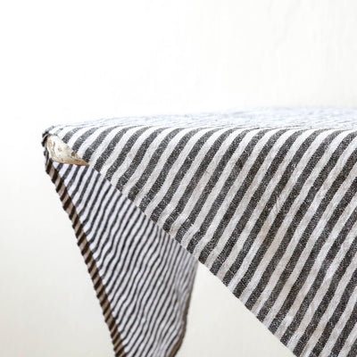 Washed Linen Tablecloth - Black Stripe 160 x 250 cm