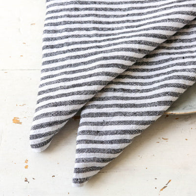 Pair of Washed Linen Rectangular Napkins or Placemats - Charcoal Stripe