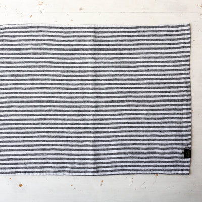 Pair of Washed Linen Rectangular Napkins or Placemats - Charcoal Stripe