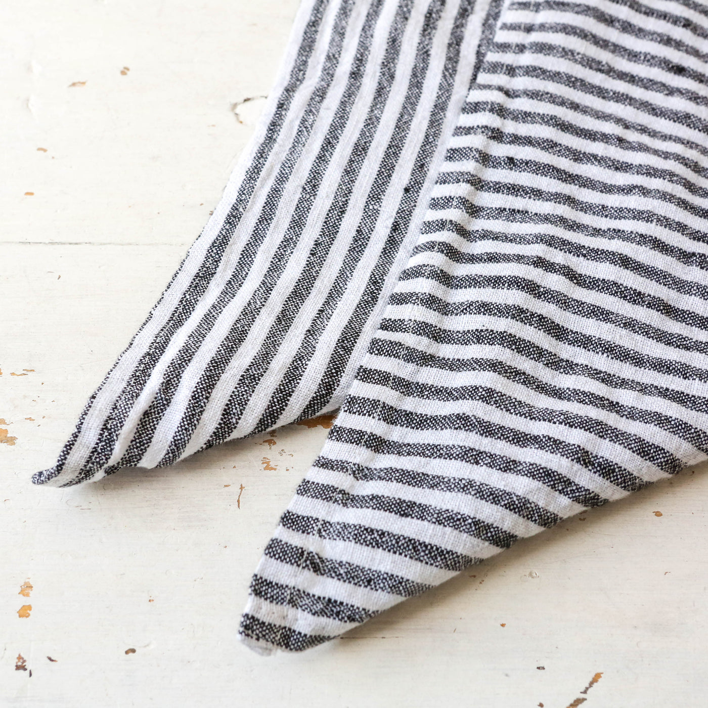 Pair of Washed Linen Rectangular Napkins or Placemats - Charcoal Stripe