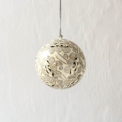 7.5cm Kashmiri Bauble - Grey Floral