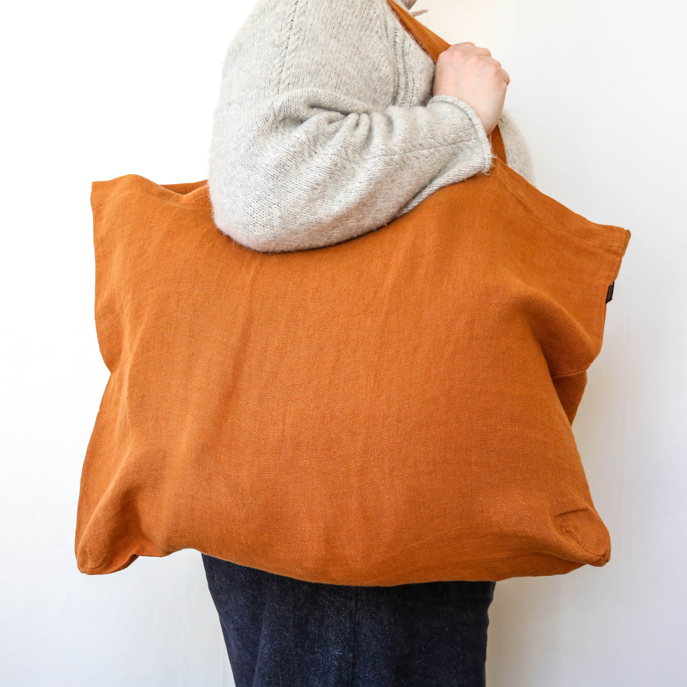 Washed Linen Sloppy Shoulder Bag - Caramel