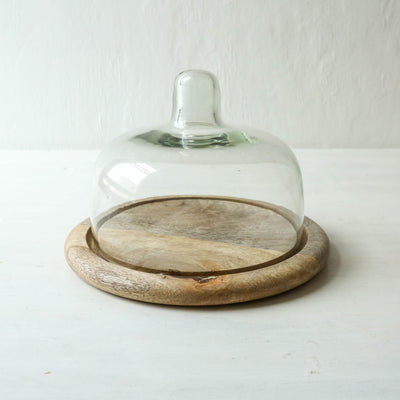 Small Mango Wood Board with Recycled Glass Dome