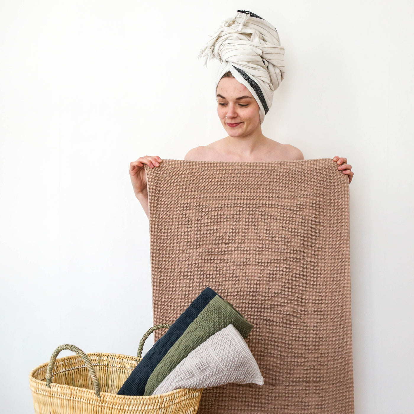 Woven Cotton Bath Mat - Khaki