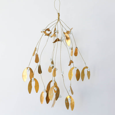 Mistletoe Bunch Gold & White Berry Hanging Ornament