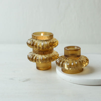 Glass 'Duo' Candle Holder - Amber
