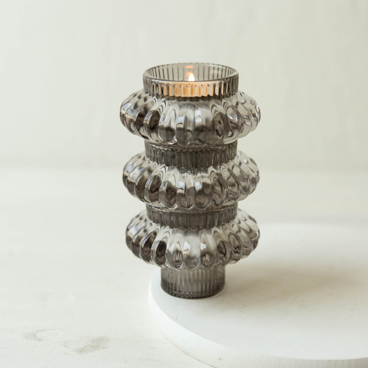 Glass 'Duo' Candle Holder - Grey