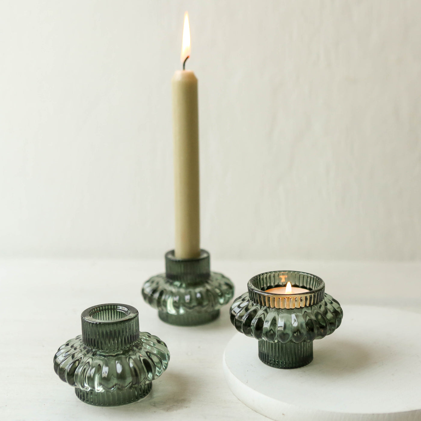 Glass 'Duo' Candle Holder - Green