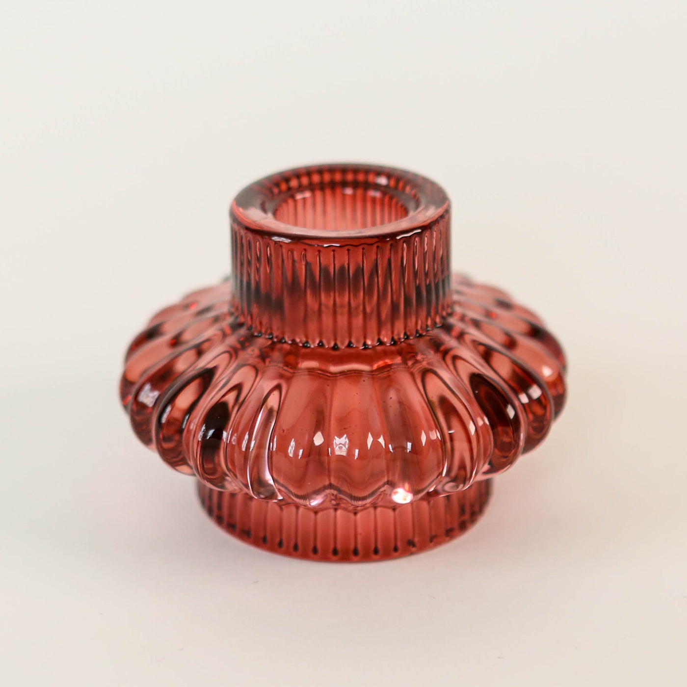Glass 'Duo' Candle Holder - Plum