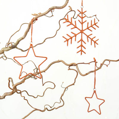 Set of 3 Snowflakes and Stars Tree Ornaments - Copper