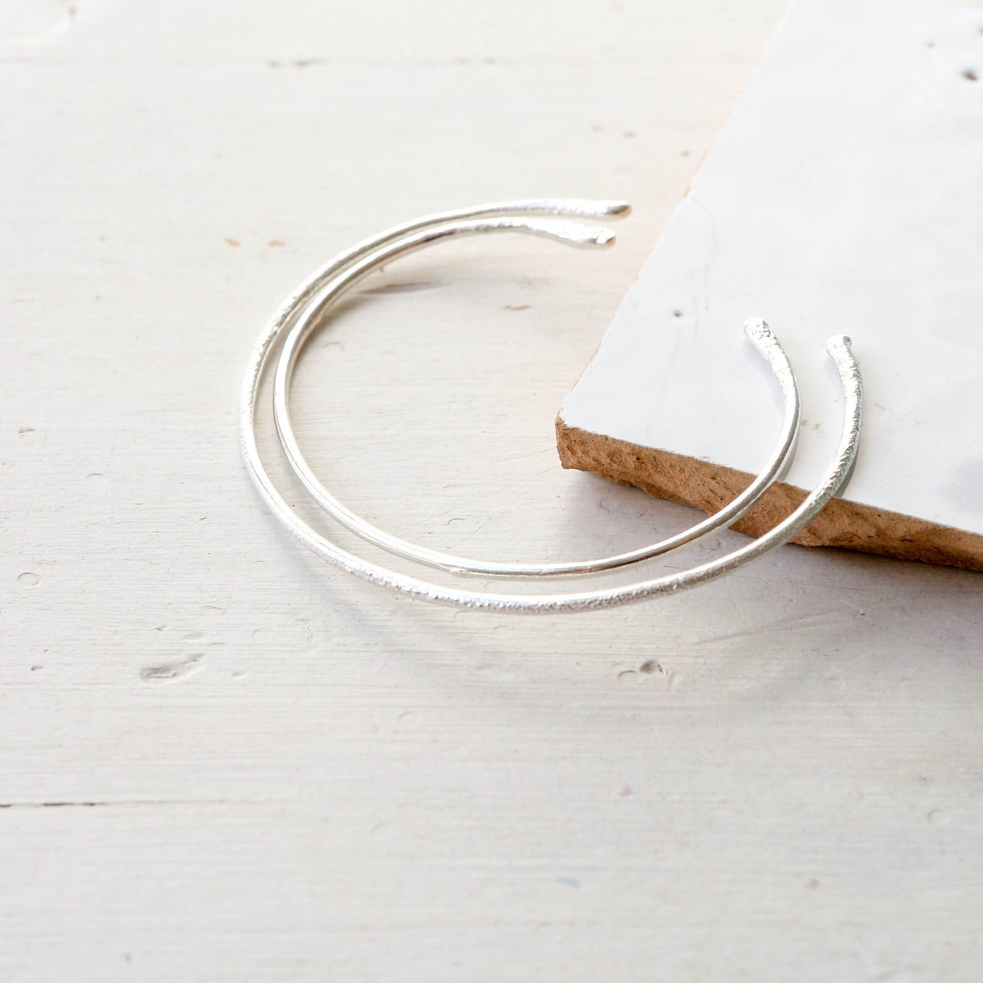 Molten Silver Open Bangle